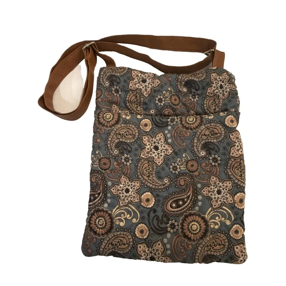 Stone Mountain Blue Paisley Patterned Crossbody Bag Adjustable Strap Boho Hippie